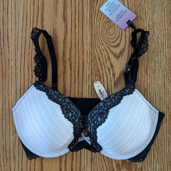 Victoria's Secret Other - 🧡 Victoria's Secret Dream Angels Push Up Pink/White Stripe with Black Lace